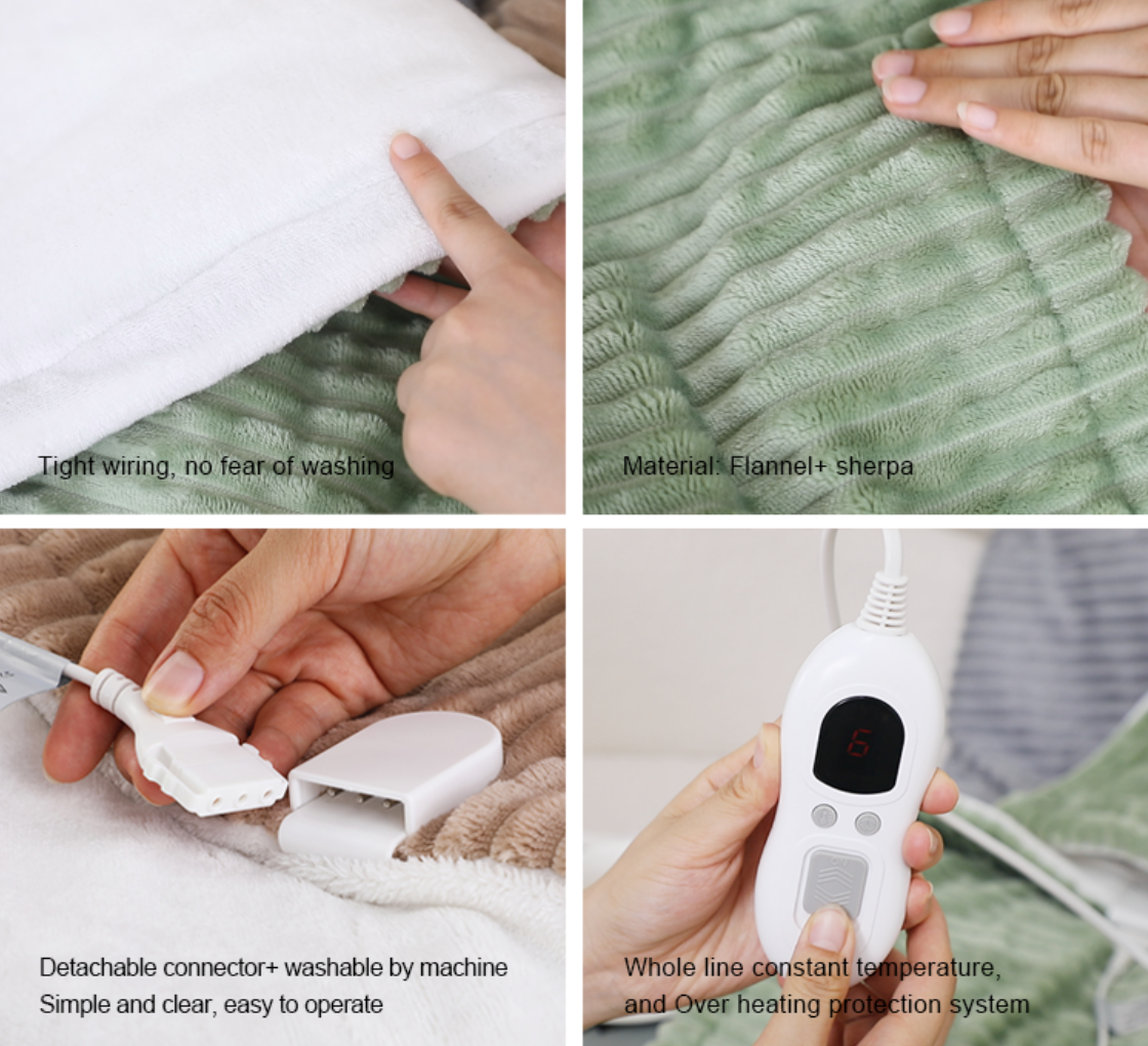 Ribbed Flannel Electric Throw Blanket Details