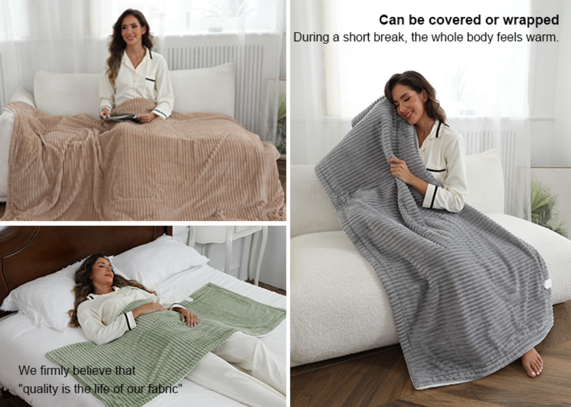 Ribbed Flannel Electric Throw Blanket Details